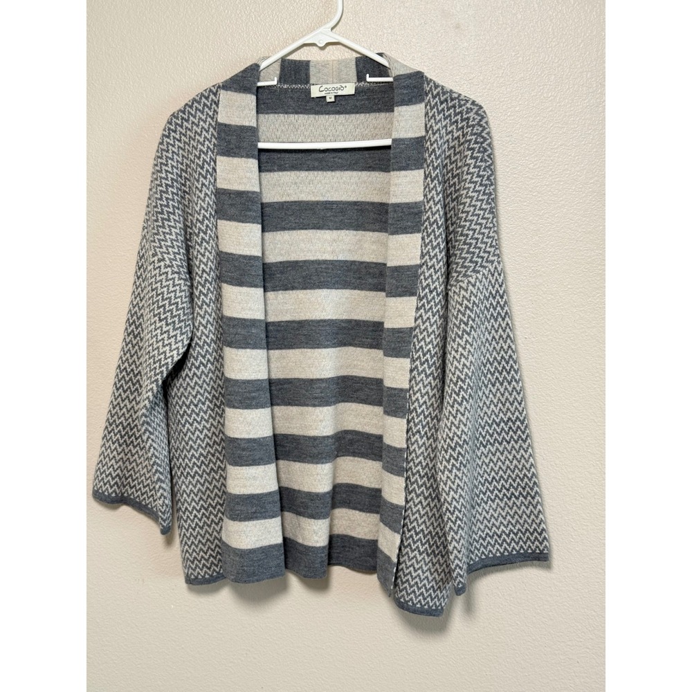 Cocogio Italy Women Grey Chevron Stripe Open Front Cardigan Wool Blend Sweater M